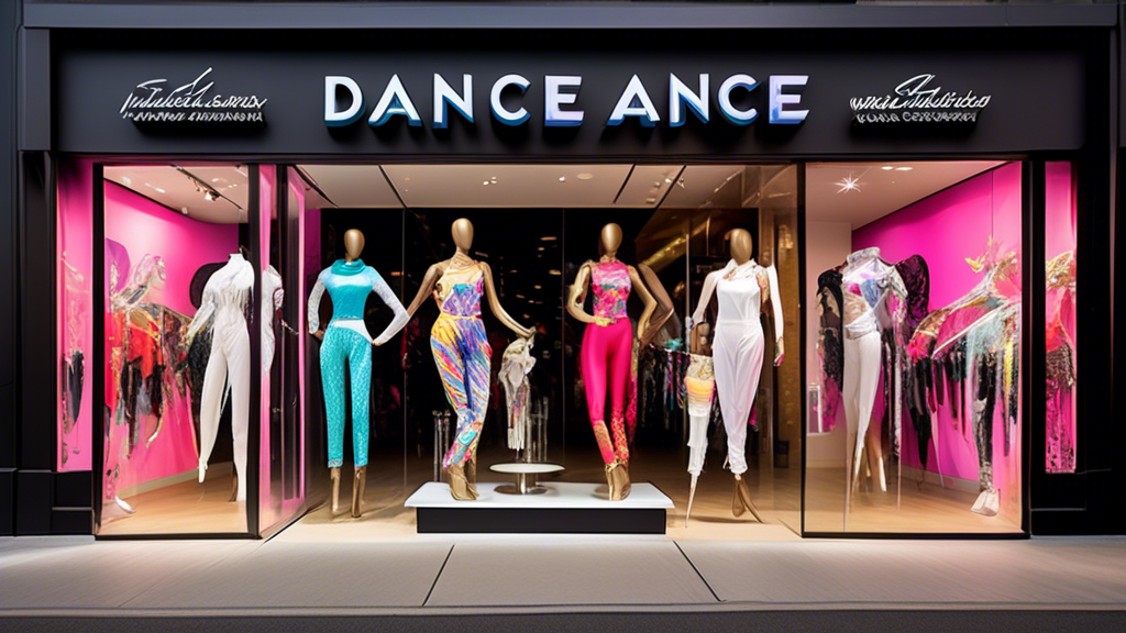 Create an image of three vibrant and diverse storefronts, each showcasing a unique and specialized selection of dancewear items. The first store features edgy urban dance attire, the second store exhibits traditional ethnic dance costumes, and the th