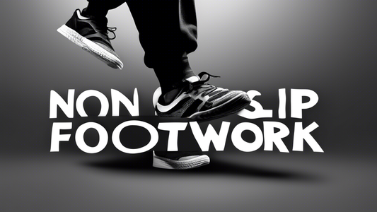 Photograph of a pair of sneakers performing a non-slip dance move, with a black and white background and the title Non-Slip Footwork in bold text.