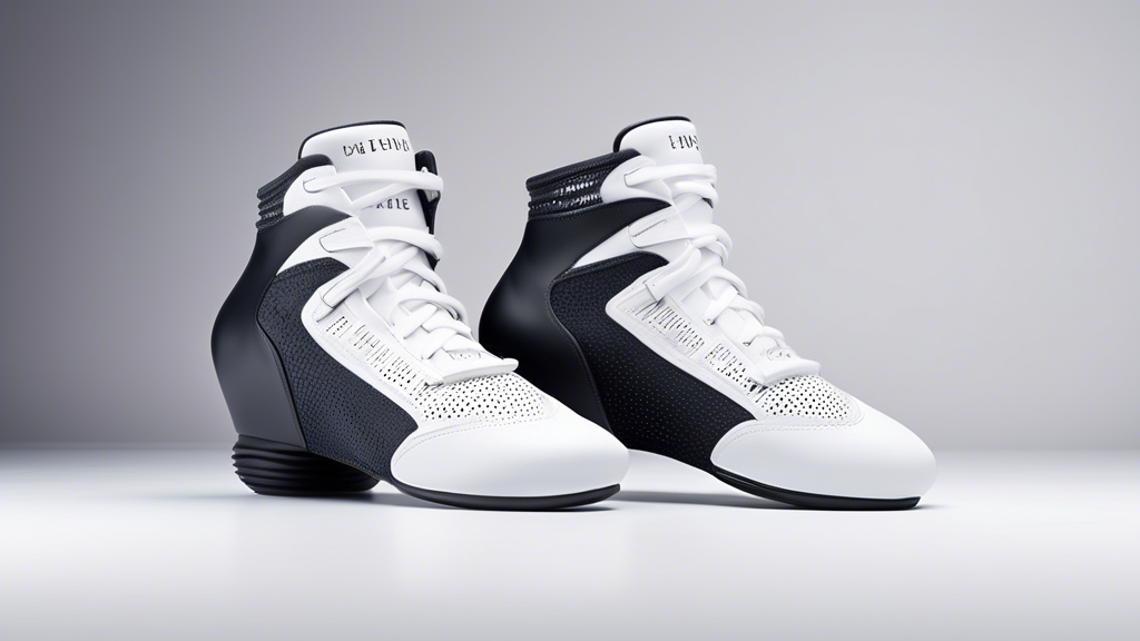 A pair of modern high-top dance shoes designed for providing ankle stability, showcasing sleek lines and breathable materials. The shoes should emphasize the fusion of fashion and functionality, suita