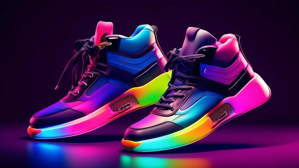 A pair of sleek, futuristic hip hop sneakers in vibrant colors, featuring innovative cushioning technology that provides maximum comfort and support for dancers and performers.