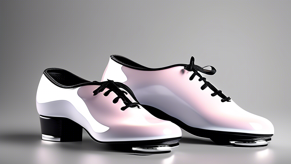 A pair of lightweight tap shoes designed for dancers who travel frequently, featuring a sleek and compact design with durable materials and comfortable cushioning. The shoes should be depicted in an a