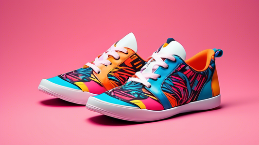 A pair of vibrant, eye-catching dance sneakers designed for hip hop beginners, showcasing a dynamic combination of style and functionality. The sneakers should feature an energetic burst of colors, bo