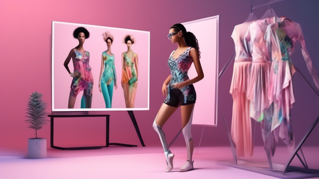 Create an image of a virtual design studio, where a person is customizing and designing their own dance clothing online. The scene should feature various options like fabrics, colors, patterns, and styles displayed on a digital screen, with the perso