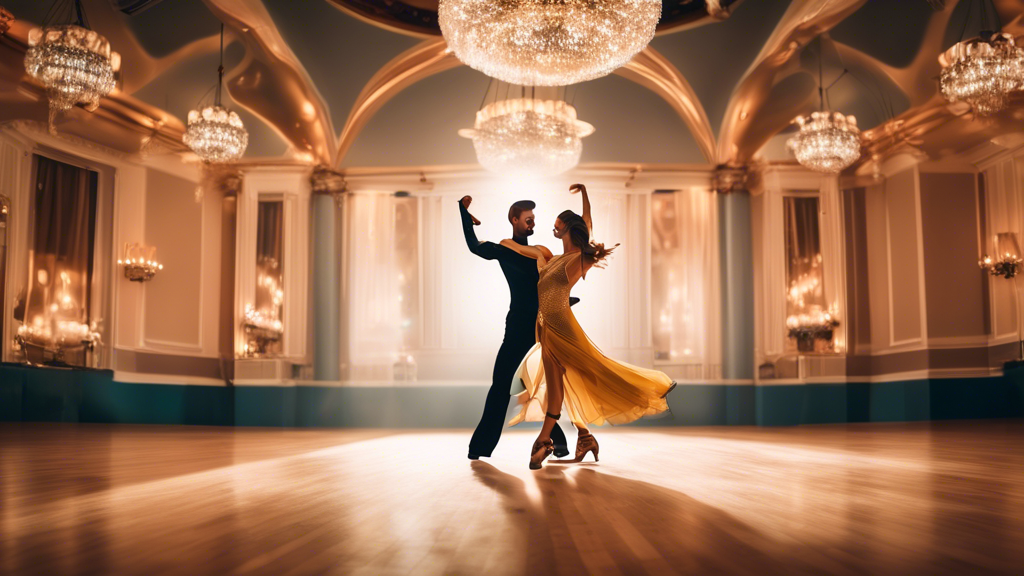 Two people in premium ballroom dance shoes, dancing in a ballroom