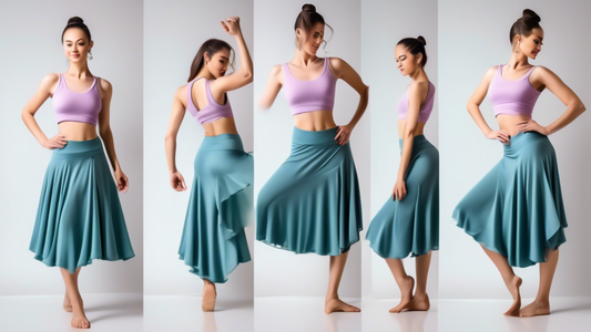 A stylish and comfortable dance skirt and top set, featuring a flowing skirt with a high-waisted top, in various colors and fabrics, suitable for dance practice and performances.