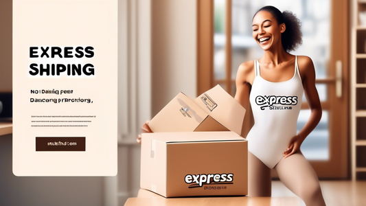 Create an image of a professional dancer in a stylish dancewear outfit, eagerly receiving a package from a fast shipping delivery person at their doorstep. The package is labeled 'Express Shipping' with a logo of a dancing figure on it. The dancer is