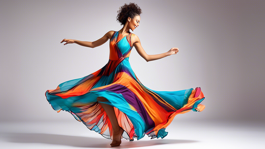 A flowing and breathable dress specifically designed for Latin dance, made of a lightweight, airy fabric that allows for freedom of movement and maximum airflow.