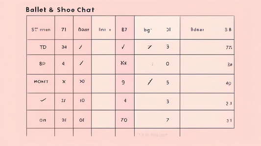 A close-up photo of a ballet shoe sizing chart with different sizes and measurements for men, women, and children. The background is a light pink color and the chart is easy to read.