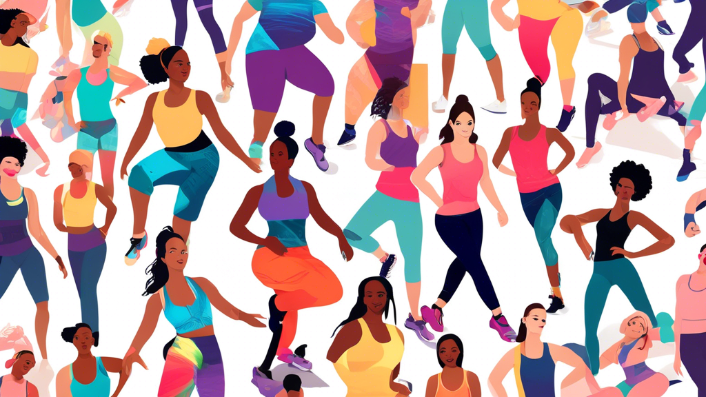 Create an image of a diverse group of individuals in a studio filled with colorful, durable and stylish dance attire options suitable for a spin class routine. The image should showcase a variety of long-lasting fabrics and designs to help readers ex