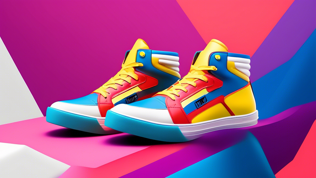 A high-top sneaker with a sleek design and waterproof exterior, suitable for both dancing and everyday wear, featuring vibrant colors and bold branding.