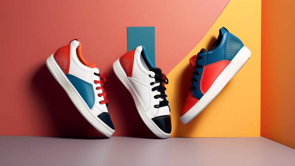 A pair of stylish retro urban dance sneakers, with a classic silhouette and bold colors. The sneakers should be made of high-quality materials, such as supple leather, and feature details such as perf