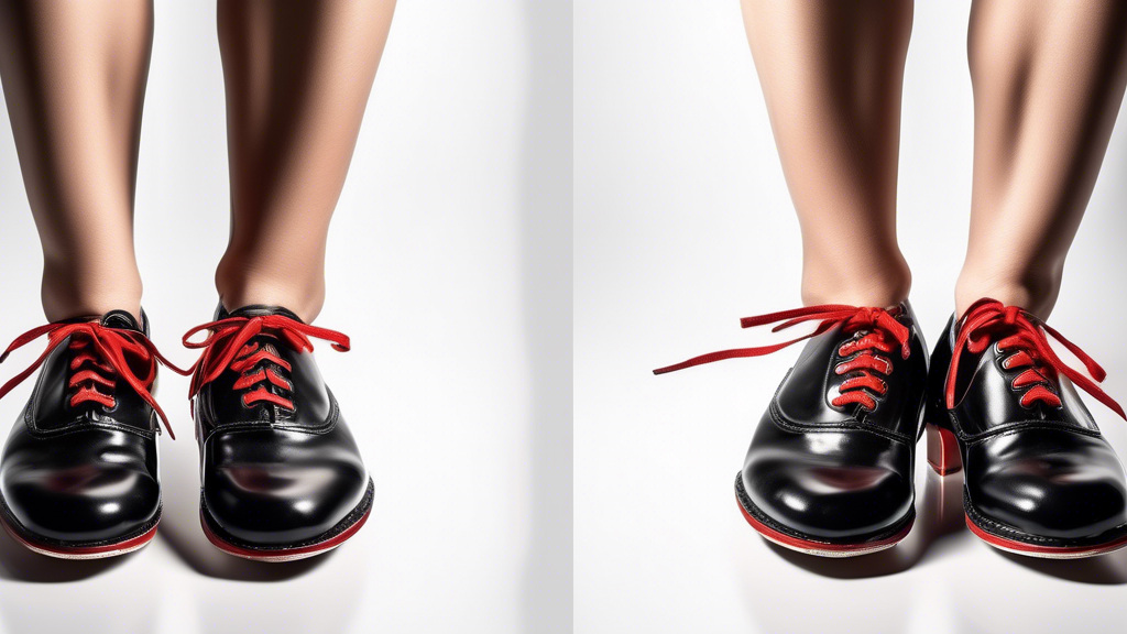 A pair of black tap shoes with wide toe boxes and thick laces, isolated on a white background