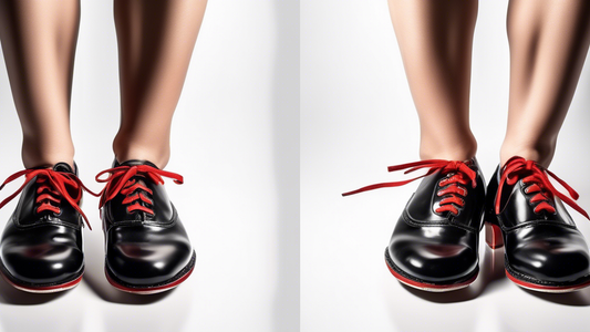 A pair of black tap shoes with wide toe boxes and thick laces, isolated on a white background