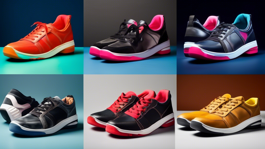 A collage of stylish urban dance shoes in various colors and designs, arranged in a dynamic and eye-catching composition. The shoes should represent the latest trends in urban dance footwear, showcasi