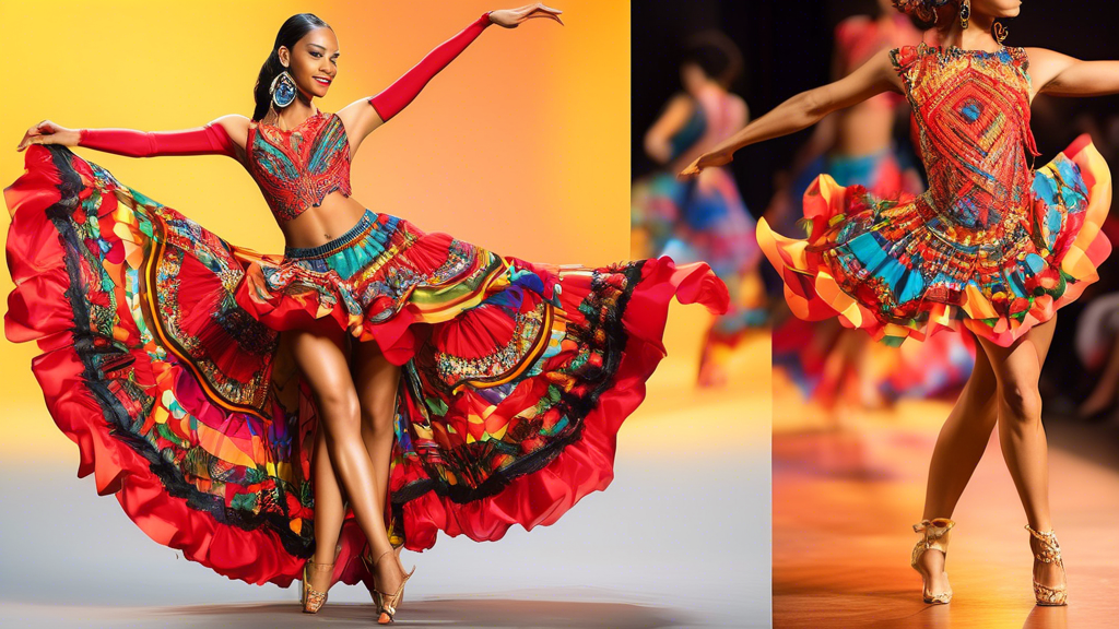 **DALL-E prompt:**

Create a vibrant and eye-catching Salsa dance costume design, featuring a flowing skirt with bold patterns and intricate embellishments. Incorporate elements inspired by traditiona