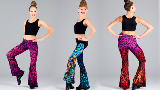 A pair of vibrant and eye-catching jazz pants, designed specifically for dancers. The pants should feature bold colors, intricate patterns, or unique embellishments that reflect the energy and movemen