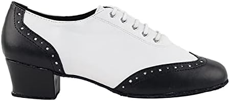 Ladies Ballroom Salsa Latin Practice Dance Shoes C6035 & 2008 Black & White Leather Low Heel Comfortable