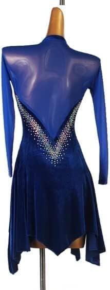 Figure Skating Dress Figure Skating Dress Latin Fringe Tassel Sequin Dance Skirt Sling Competition Dress wear for Women Salsa Tango Samba cha cha Rumba (Color : Blue, Size : Medium)