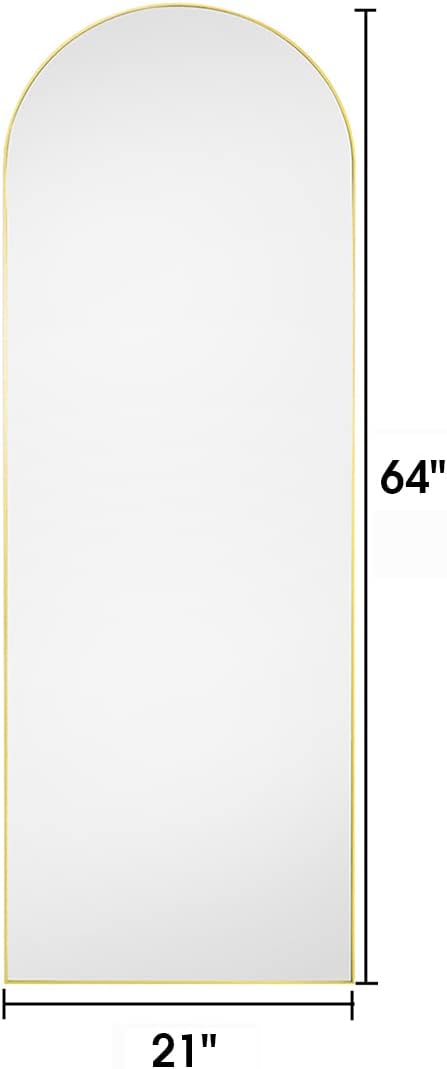 Floor Mirror, Full Length Mirror, Arched Mirror, Standing Mirror, Tall Mirror, Wall Mounted, FreeStanding, Large Mirror, 64"×21", Aluminum Frame - Gold