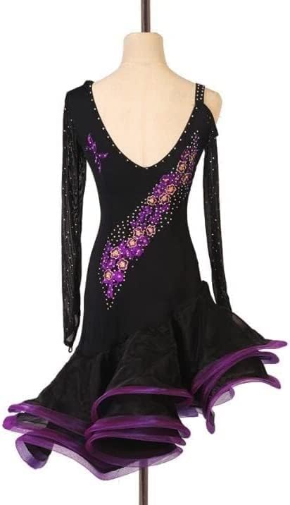 Women's Latin Competition Dance Dress Embroidery Ballroom Dance Outfits Tango Skirt Cha Cha Performance Costumes,B,M (Color : D, Size : L)