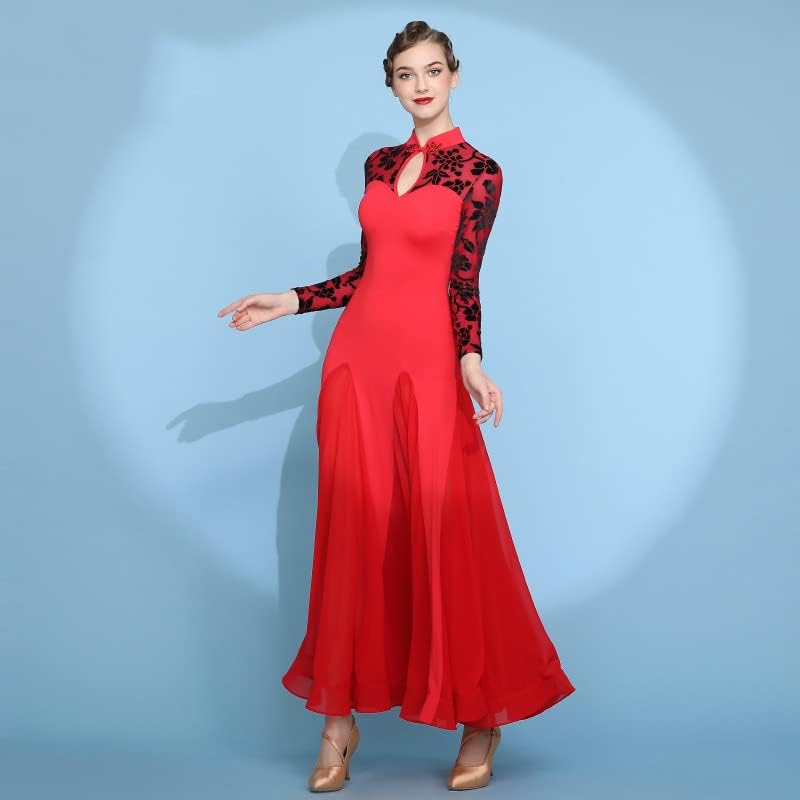 Velvet National Standard Dance Dress Women's Waltz Ballroom Dance Costumes Tango Salsa Training Dance Outfit