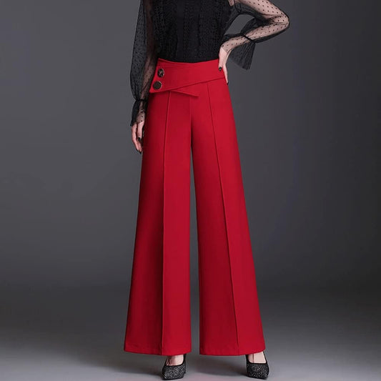 Wide-Leg Pants Women's Spring Feet Straight Drape Latin Dance Ballroom Dance Red High-Waisted Trousers (Color : D, Size : 21/L)