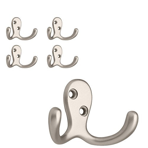 FBDPRH5-MN-C Double Prong Robe Hook, 5-Pack, Matte Nickel, 5 Count