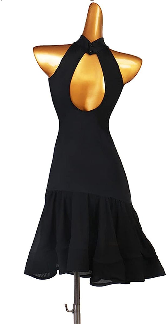 Black Halter Neck Latin Dance Dresses Women Slit Skirt Latin Competition Dress Ballroom Salsa Samba Cha Cha Costume