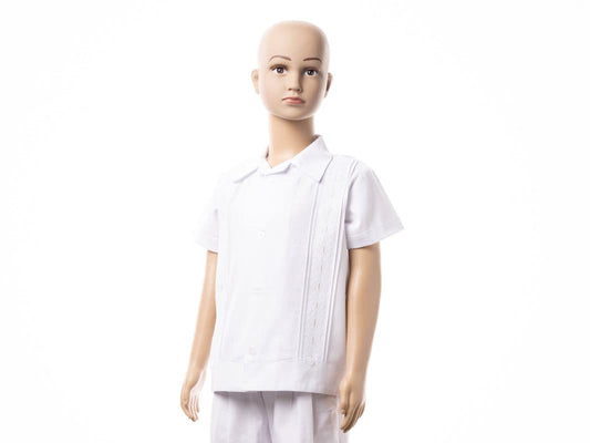 White Guayabera Shirt & Pant Set | Traditional Catholic Mexican Baptism Outfit - RUS 901 (8 Year)