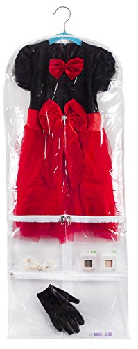 Children's Garment Bag+ Kids Hanger Store Clothing, Costumes, Dresses and Cosplay 16”X40” Transparent Storage with 5 Pockets Hold Dress Up Toys, Belts, Shoes & More