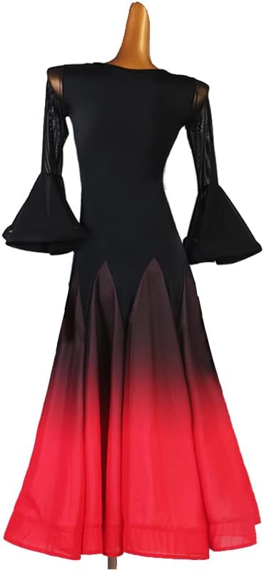 Women's Gradient Ballroom Dance Dresses Trumpet Sleeves Performance Costume Salsa Competition Dress