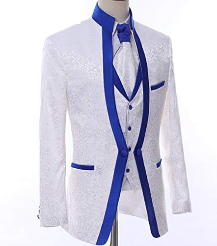 Paisley Slim Fit White Premium Floral Tuxedo Prom Wedding Groom 3 Pieces Suits