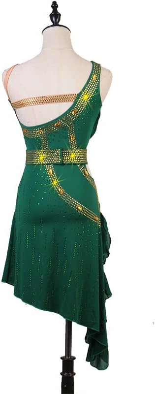 Women's Latin Dance Dress Shoulder Straps Salsa Dance Outfit Shiny Cha Cha Practice Skirt Classic Ballroom Party Dress