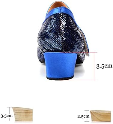 N/A Ballroom Dance Shoes for Women Latin Dance Shoes for Girls Low Shoes Blue Glitter Square Soft Bottom Dancing Heel 2.5cm (Color : Blue, Size : 3.5cm)