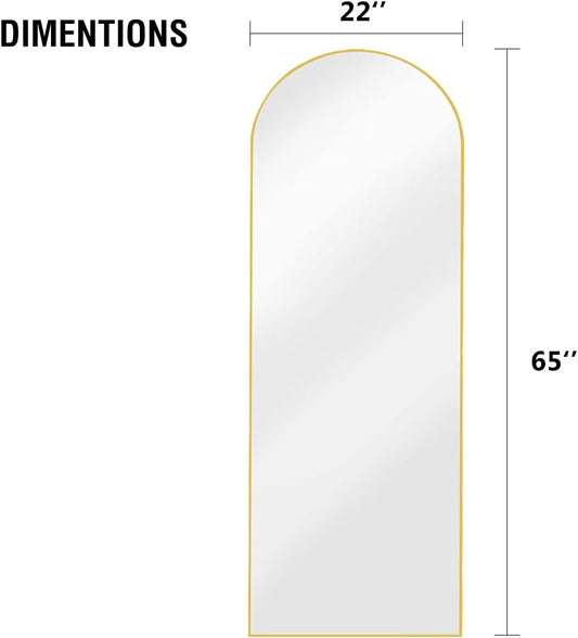 Floor Mirror, Full Length Mirror Standing Hanging or Leaning Against Wall, Arched-Top Mirror, Body Mirror for Floor & Wall in Bedroom, Wall-Mounted Mirror with Aluminum Alloy Frame (Gold)