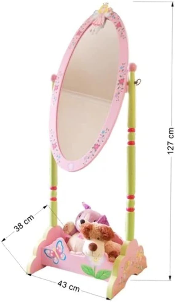 Olivia The Fairy Girl‘s Wooden Standing Mirror for Kids Bedroom or playroom, with Storage - Multicolor