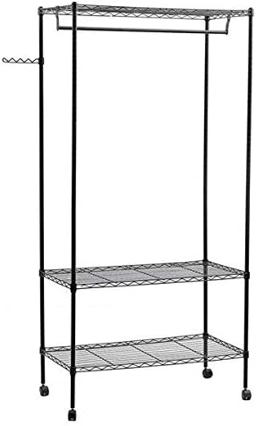 3-Tier Closet Organizer Metal Garment Rack Portable Clothes Hanger Home Shelf, Heavy Duty Rolling Garment Rack Adjustable Wire Shelving, Freestanding Wardrobe Storage Rack Metal Clothing Rack, Black