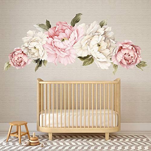 Floral Peonies Wall Decal, Bouquet Flowers Removable Peel and Stick Wall Sticker