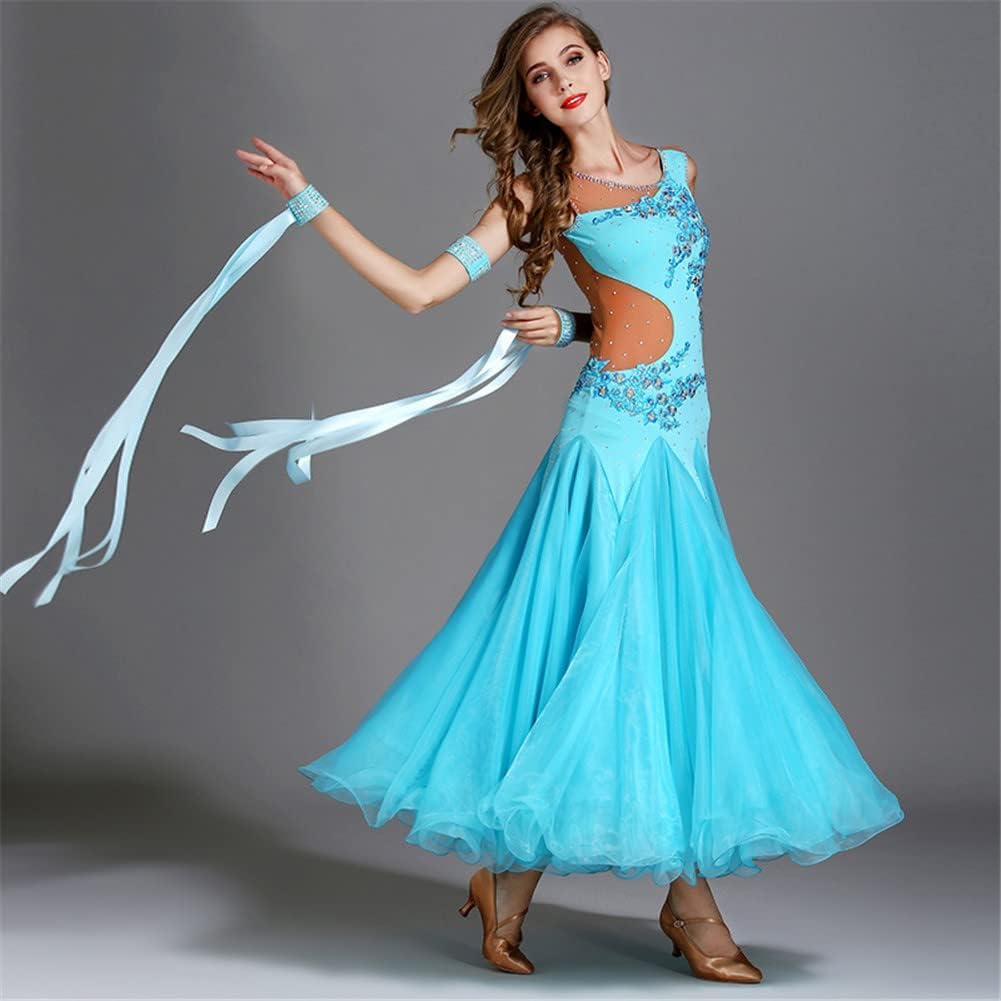 Ladies Latin Salsa Tango Smooth Ballroom Competition Performance Dance Dress Woman Ballroom Dress Turquoise