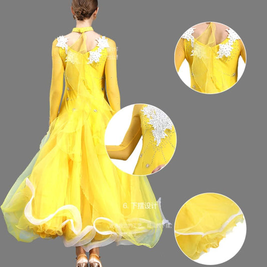 Standard Ballroom Dance Competition Dresses Women's Decals Waltz Modern Performance Costume Tango Flamenco Skirt