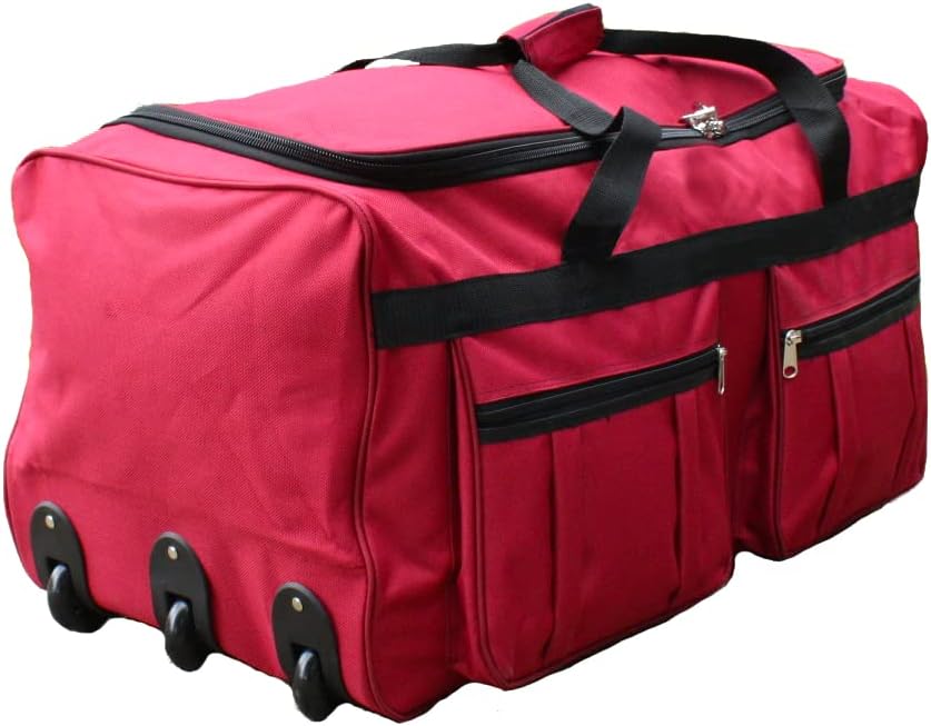 36-inch Rolling Duffle Bag with Wheels, Luggage Bag, Hockey Bag, XL Duffle Bag With Rollers, Heavy Duty (Fuchsia)