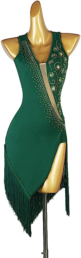 Green Tassel Latin Dance Competition Dress for Women