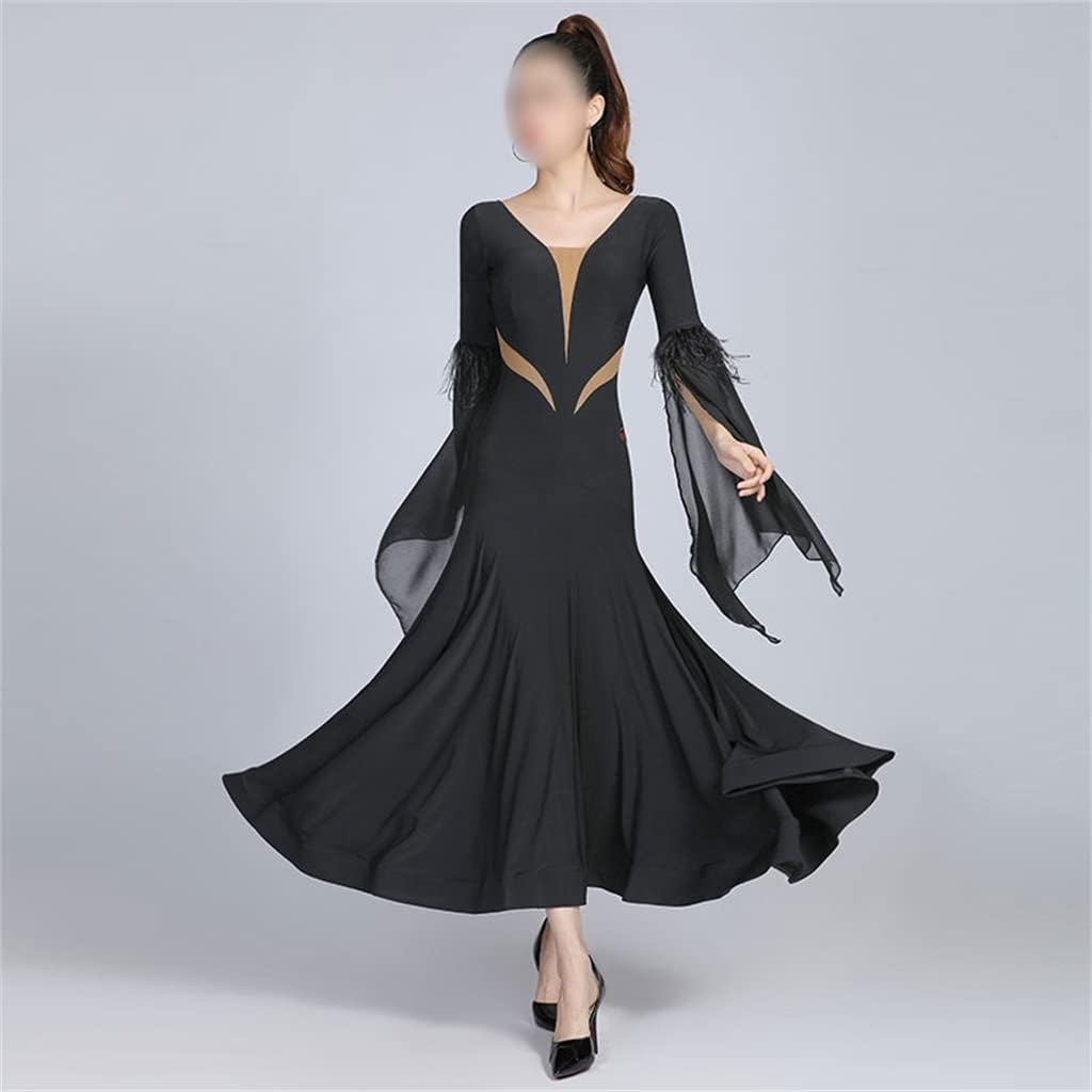 Ballroom Dance Dress for Women National Standard Waltz Dancing Clothes Big Swing Floating Sleeve Dance Costume (Color : A, Size : XXL Code)