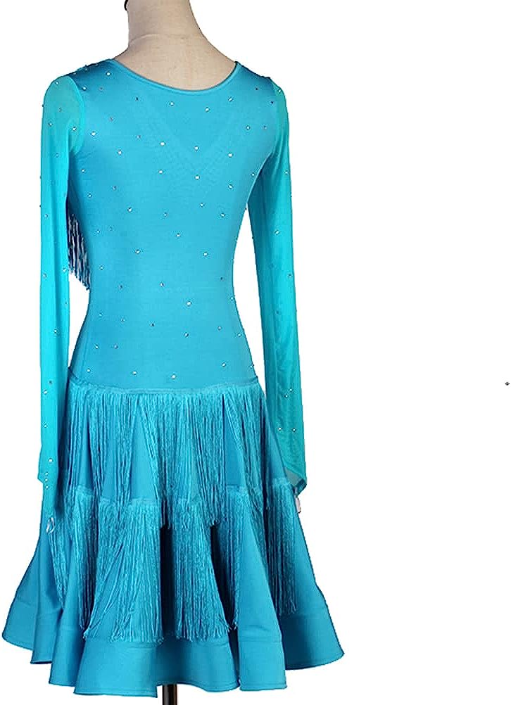 Women's Latin Dance Dresses V-Neck Fringe Tango Lesson Competition Costume Salsa Cha Cha Practice Dress