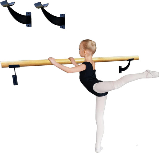 Ballet Barre One Solid Bar Premium 5 FT Long 2.0” Diameter For Kids and Adults Home or Studio, Includes Open Brackets Wall Mounted Set Black, Wood Ballet Bar Dance Bar, Stretch Bar, Dancing/Stretching