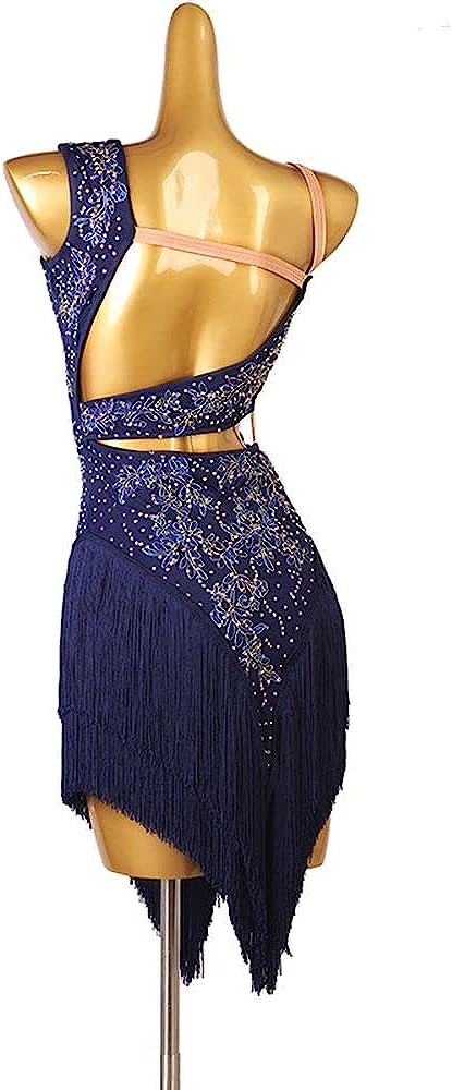 Blue Cutout Sleeveless Latin Dance Dress Women's Fringe Hem Show Party