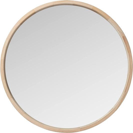 Round Wood Mirror 30 Inch Farmhouse Wall Mirror Wooden Framed Circle Mirror for Bathroom Vanity Living Room Bedroom