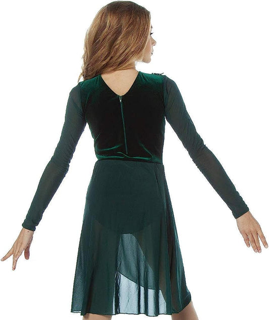 Velvet Long Sleeve Skirt Leotard Lyrical Contemporary Dance Dress