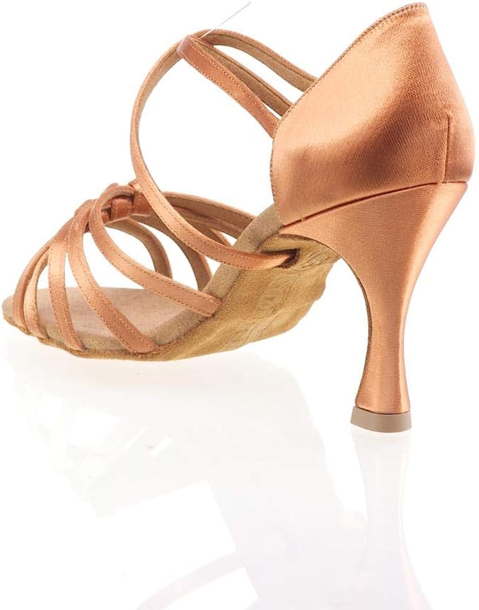 Womens Dance Shoes R365 048 - Satin Dark Tan - Regular Fitting - 2.75" 70R Flare Heel - Made in Portugal