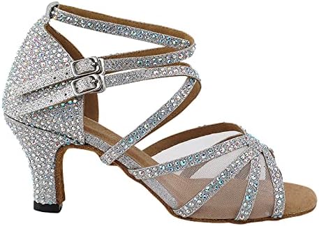 Ladies Latin, Salsa, Rhythm Ballroom Dance Shoes Crystal Collection 5008Bling 2.5 inch Low Heel & Shoe Bag (Random Color)